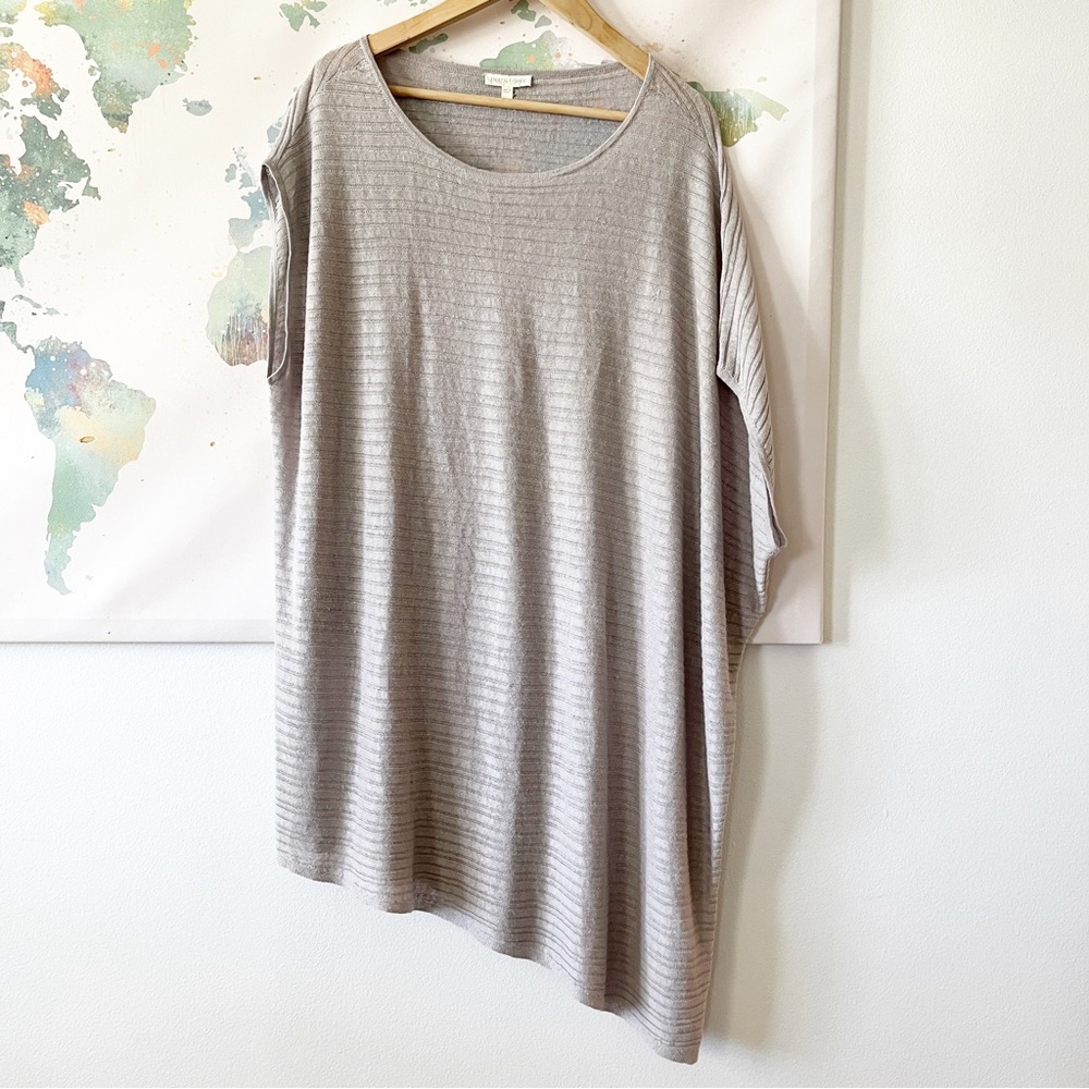 Eileen Fisher Top‎ Size Small Oversized Short Sleeve Asymmetrical Organic Linen